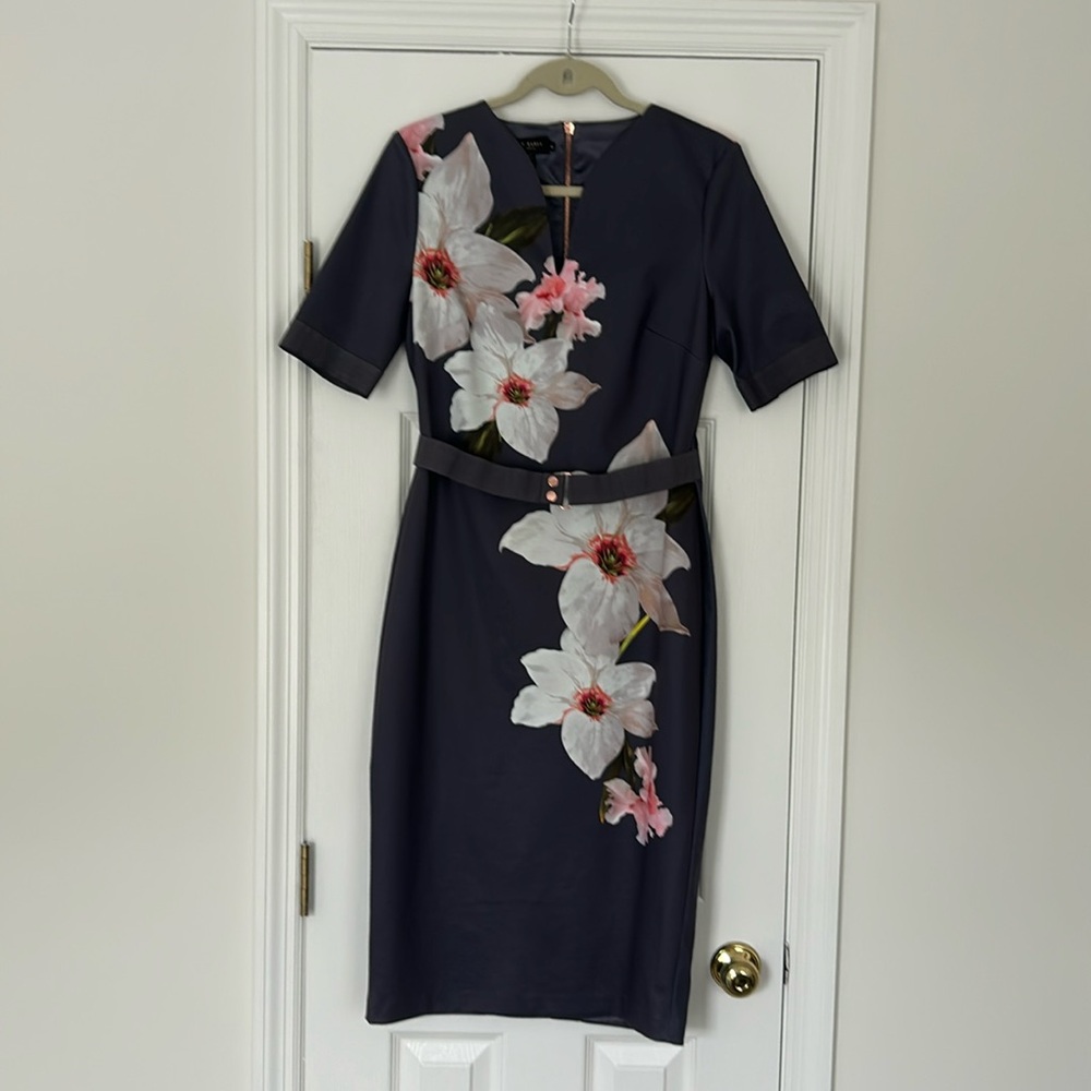 Ted Baker London Floral Dress Gray/Multi, US Size 8, Ted Baker Size 4